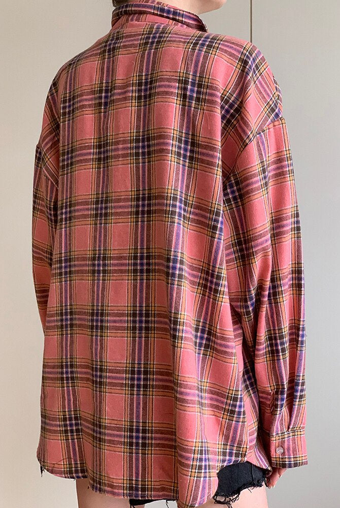 Ashore Shop Loose Pink Plaid Shirts And Tops