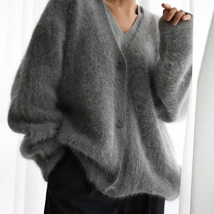 Mohair-Wool-V-neck-Cardigan-For-Women-Fashion-Knitted-Single-Breasted-Short-Sweater-Fall-Winter-4