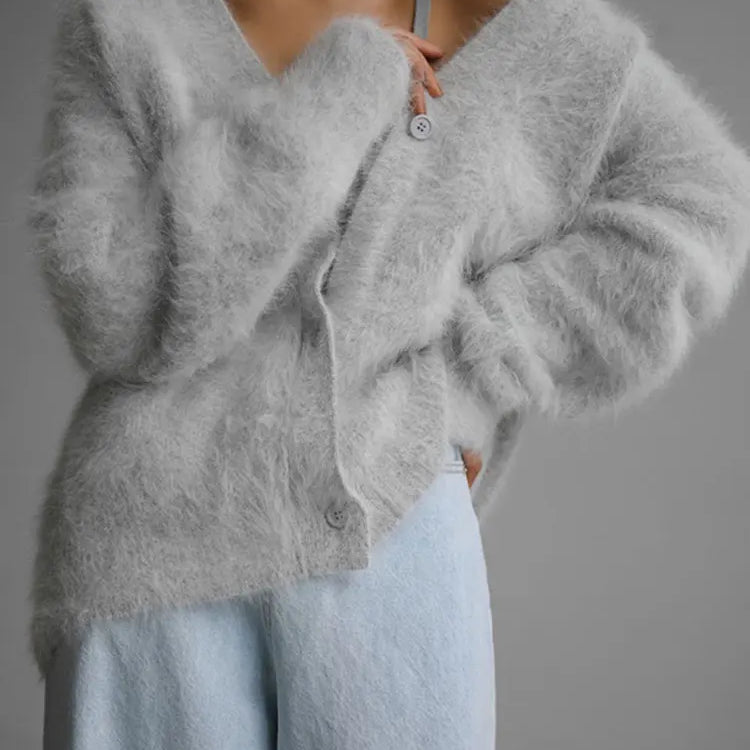 Mohair-Wool-V-neck-Cardigan-For-Women-Fashion-Knitted-Single-Breasted-Short-Sweater-Fall-Winter
