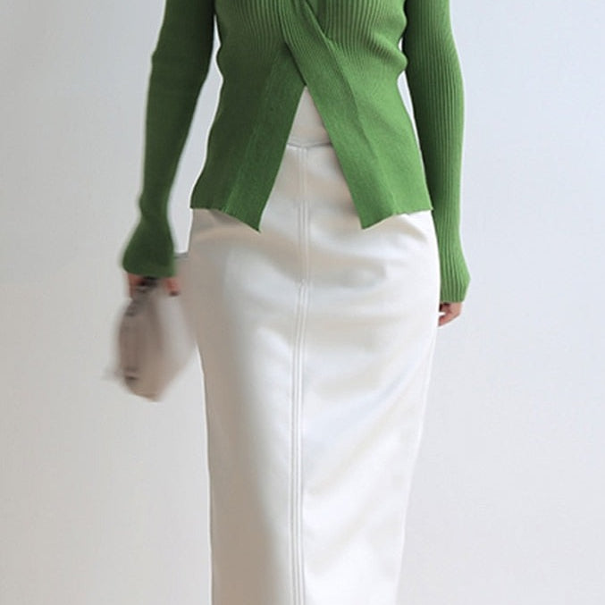 Midi Leather Skirt Women Brown White Black Long High Waisted Pencil Skirts