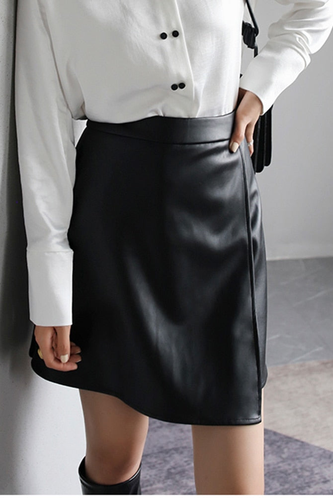 Spring mini Faux Leather skirts for Women 2022 brown short leather skirt
