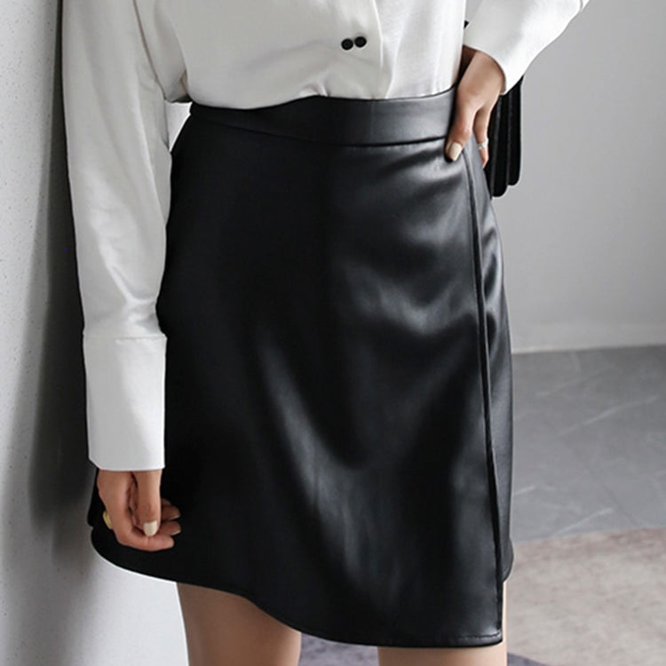 Spring mini Faux Leather skirts for Women 2022 brown short leather skirt