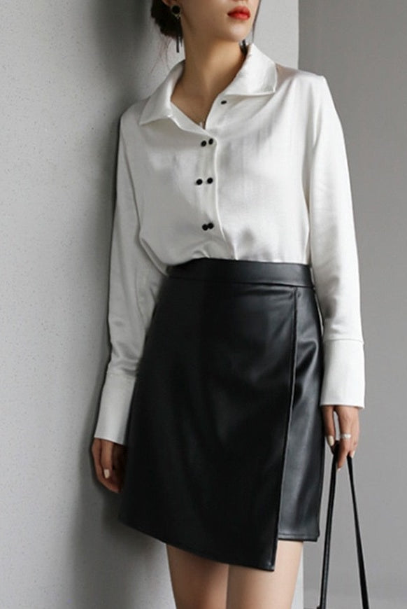 Spring mini Faux Leather skirts for Women 2022 brown short leather skirt