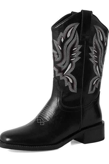 Cowboy Boots for Women Mid Calf Western Boots Cowboy Wide Toe Knee High Pull on Boots