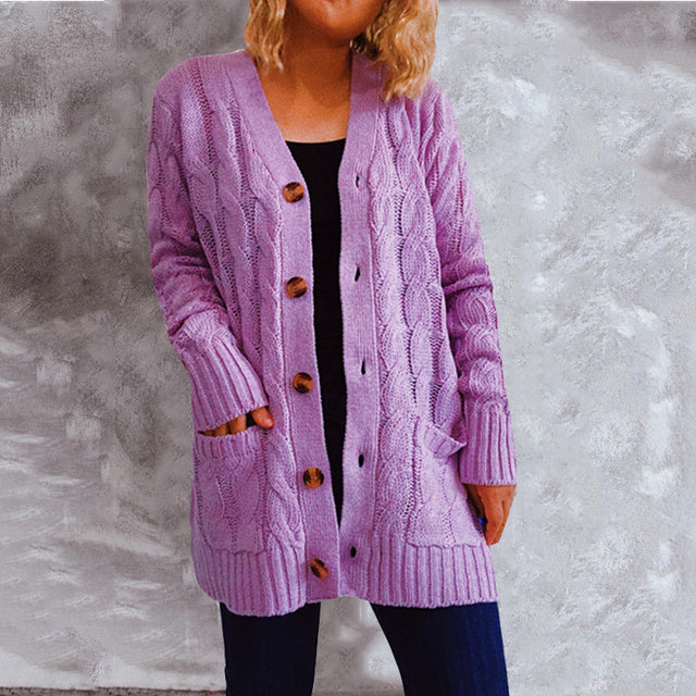 Womens Sweater Cardigans Single Breasted Pockets Knitted Cardigan
