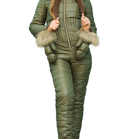 Ashore Shop Women's Ski Jump Suit Windproof and Hooded with Fur