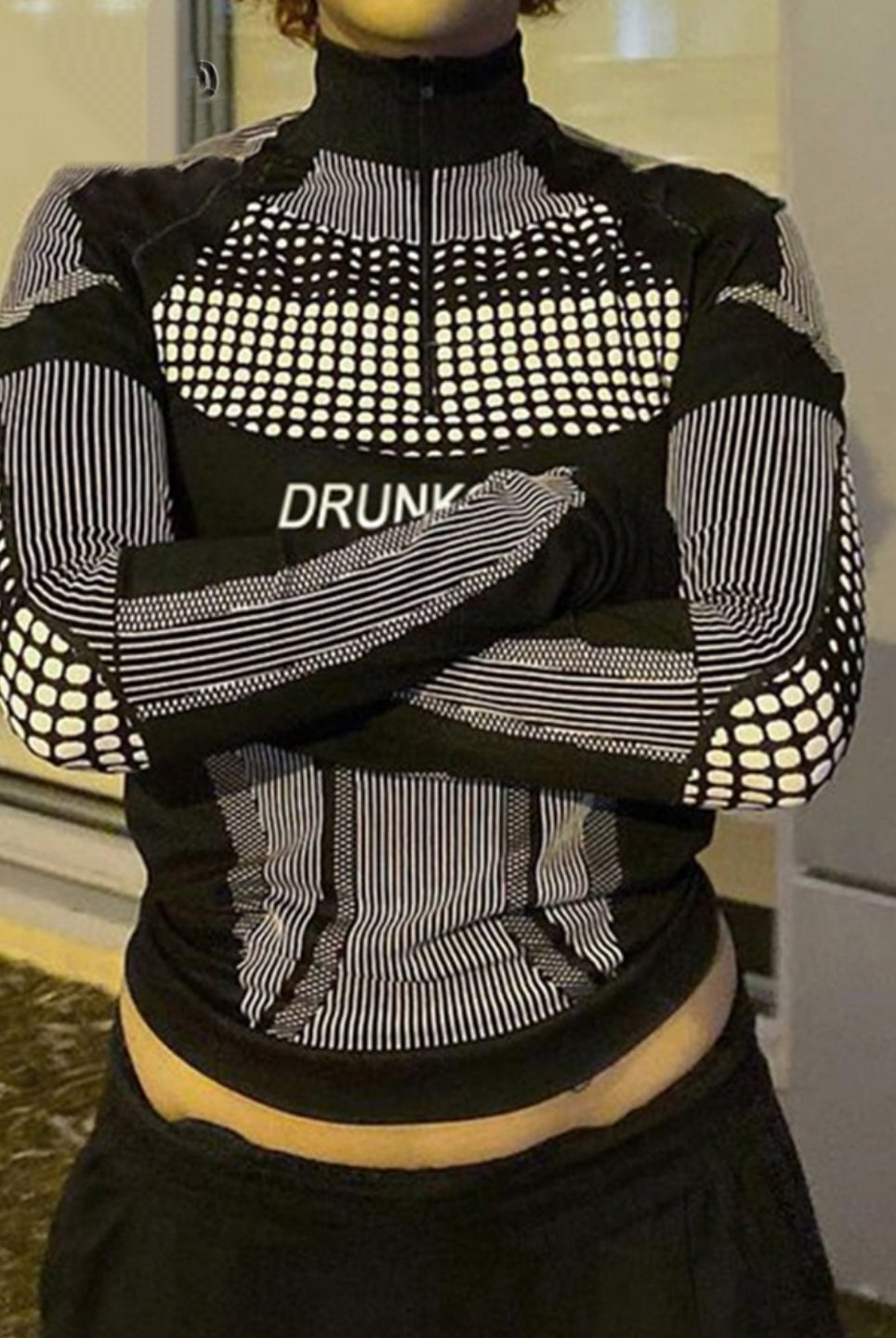 Ashore Shop Techwear Crop Top Patchwork Long Sleeve Turtleneck Tee