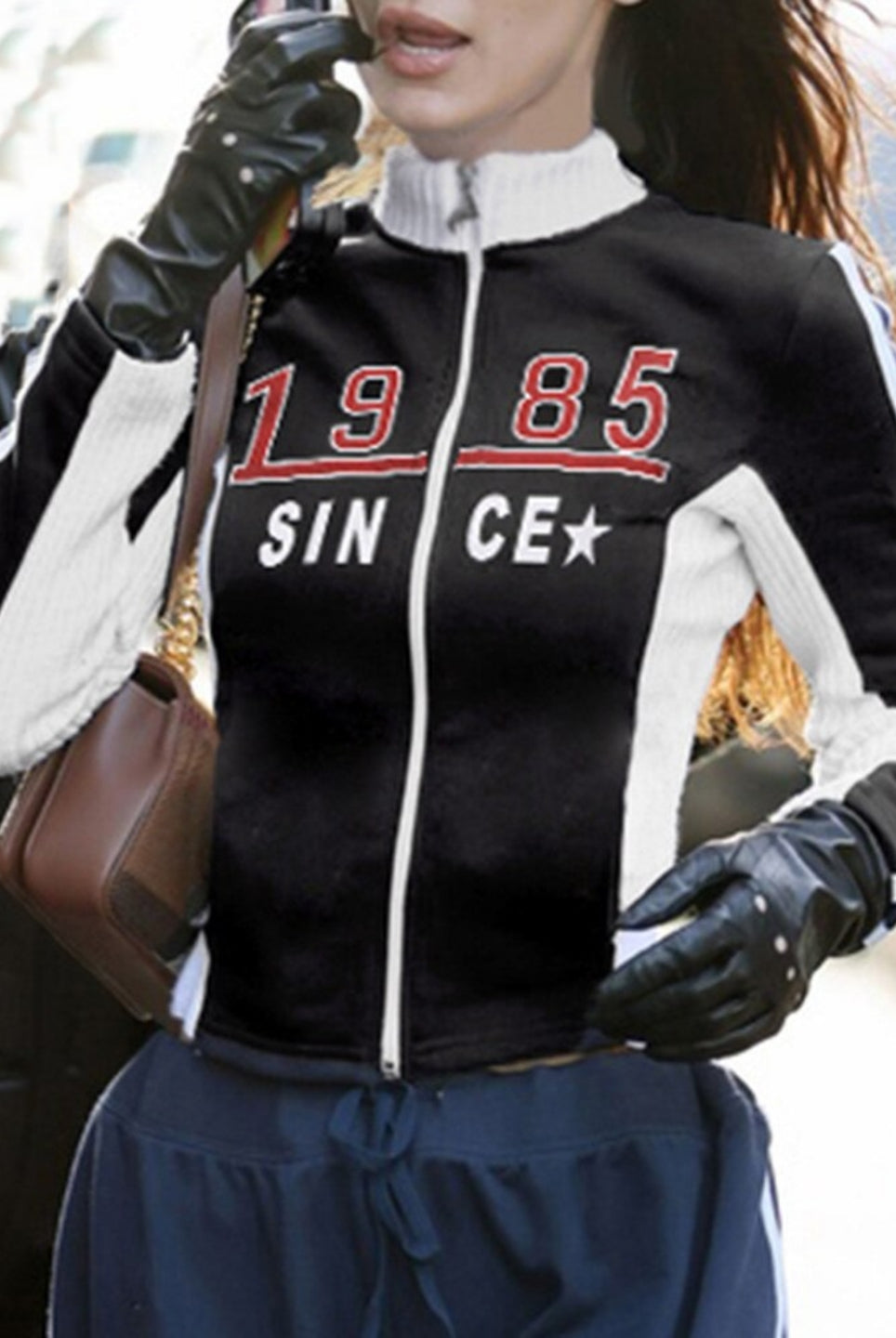 Ashore Shop Zip Up Moto & Biker Racing Jackets Women Techwear Contrast Stitched Patchwork Full Sleeve Crop Jacket