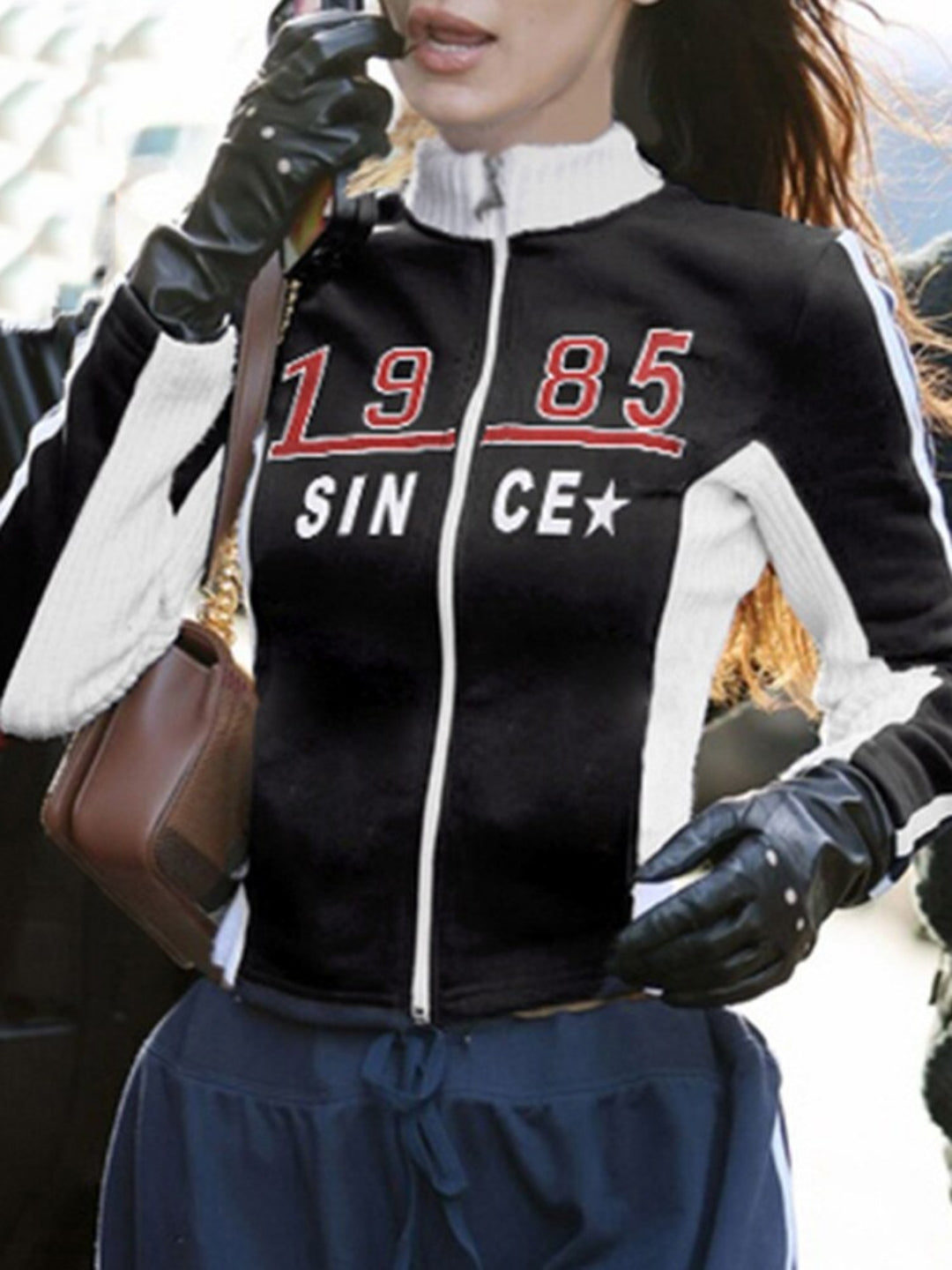 Ashore Shop Zip Up Moto & Biker Racing Jackets Women Techwear Contrast Stitched Patchwork Full Sleeve Crop Jacket