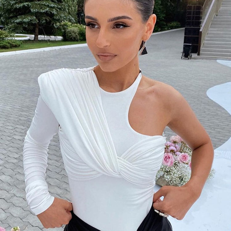 One Shoulder Sexy Backless Twist Bodysuits Women Long Sleeve Top Slim High Waist Bodysuit Club Party Streetwear