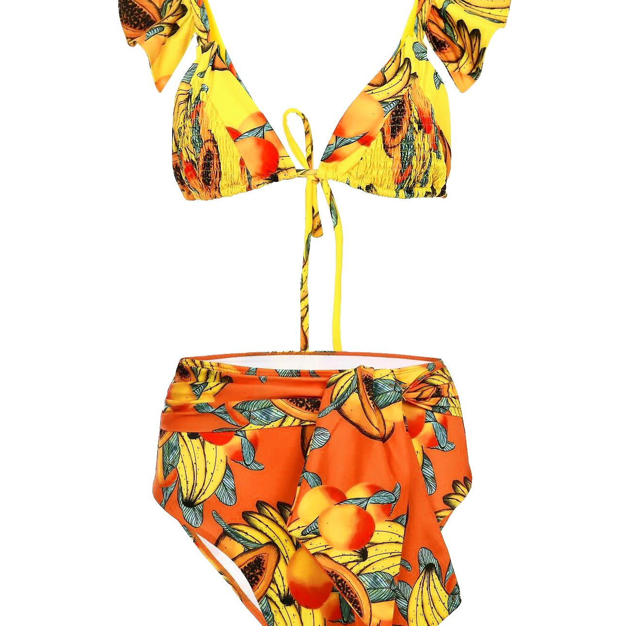 ASHORE SHOP Sexy 2023 Ruffle Bikinis Women Swimsuit Print High Waist Swimwear Off The Shoulder Bathing Suit Beachwear Bandeau