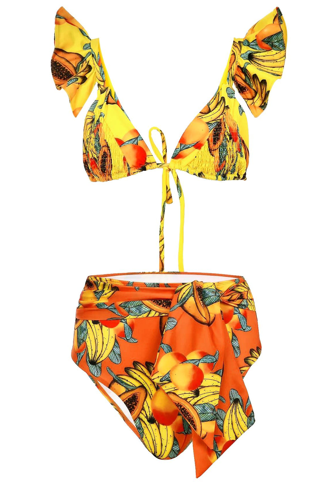 ASHORE SHOP Sexy 2023 Ruffle Bikinis Women Swimsuit Print High Waist Swimwear Off The Shoulder Bathing Suit Beachwear Bandeau