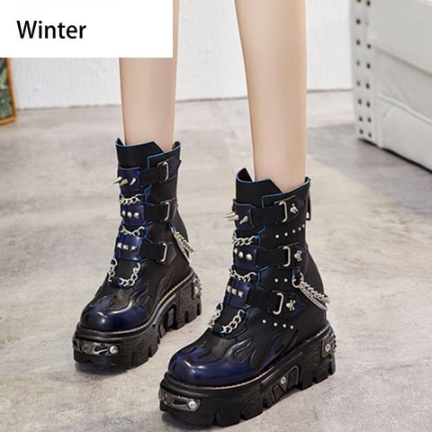 Women Rivet Metal Chain Buckle Belt Short Equestrian Luxury Genuine Leather Boots