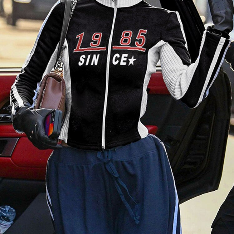 Ashore Shop Zip Up Moto & Biker Racing Jackets Women Techwear Contrast Stitched Patchwork Full Sleeve Crop Jacket