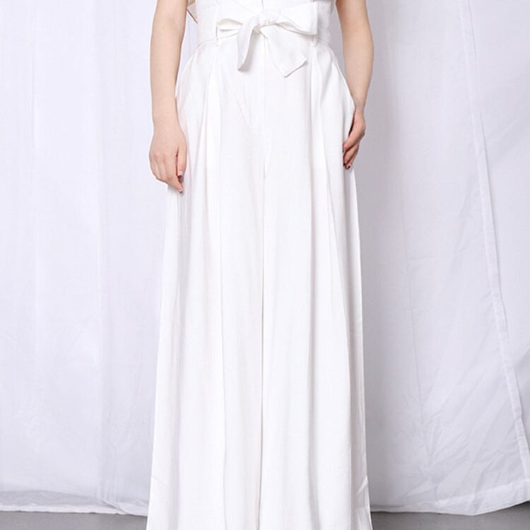 Casual Loose Women Full Length Pants High Waist Ruffle Pleated Wide Leg Pant