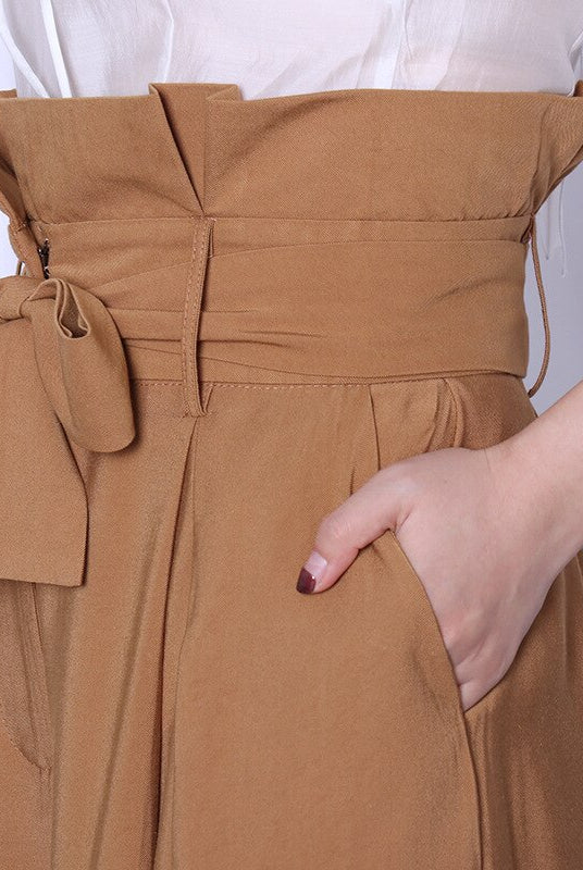 Casual Loose Women Full Length Pants High Waist Ruffle Pleated Wide Leg Pant