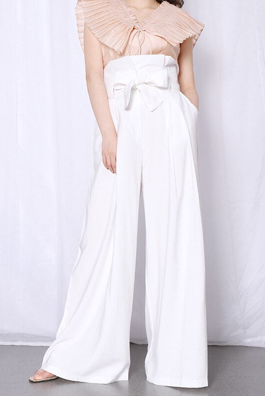 Casual Loose Women Full Length Pants High Waist Ruffle Pleated Wide Leg Pant