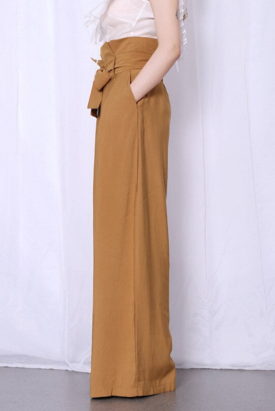 Casual Loose Women Full Length Pants High Waist Ruffle Pleated Wide Leg Pant