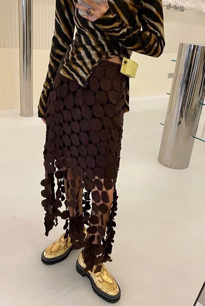 ASHORE SHOP Womens Skirts Cut Out Skirt For Women High Waist Patchwork Tassel Irregular