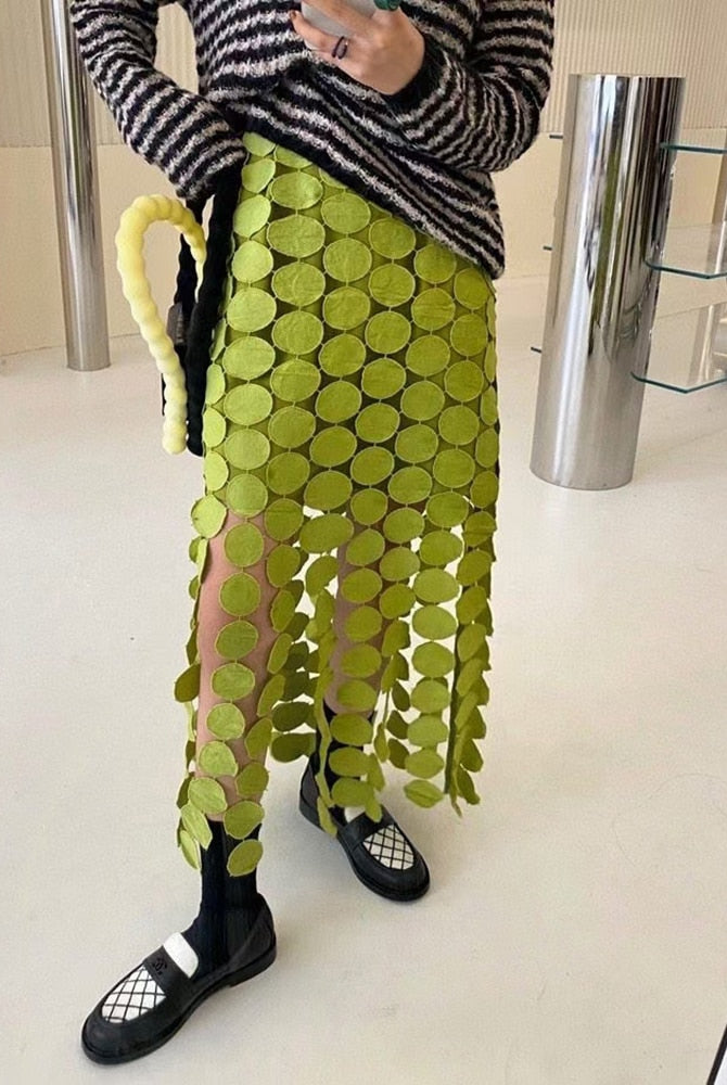 ASHORE SHOP Womens Skirts Cut Out Skirt For Women High Waist Patchwork Tassel Irregular