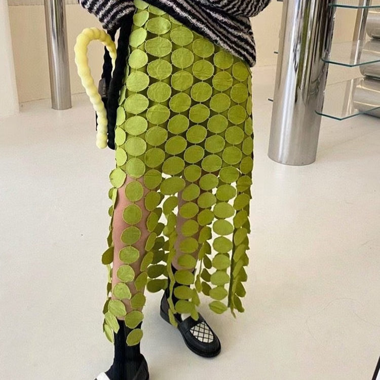 ASHORE SHOP Womens Skirts Cut Out Skirt For Women High Waist Patchwork Tassel Irregular