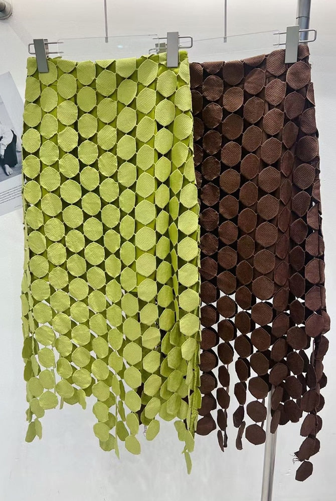 ASHORE SHOP Womens Skirts Cut Out Skirt For Women High Waist Patchwork Tassel Irregular