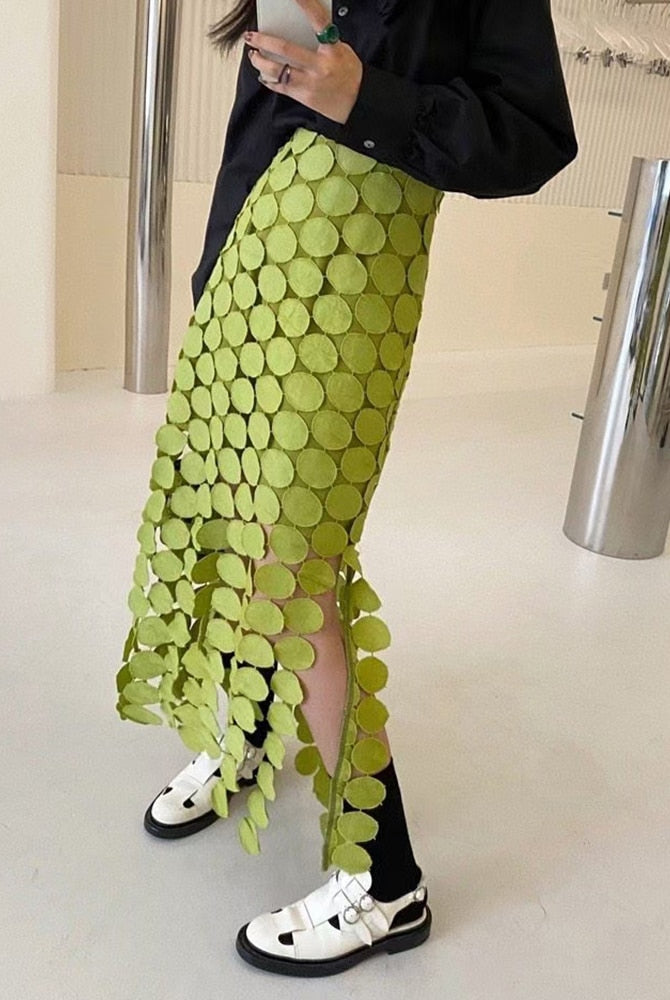 ASHORE SHOP Womens Skirts Cut Out Skirt For Women High Waist Patchwork Tassel Irregular