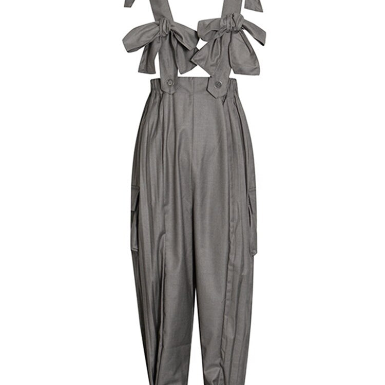 Ashore Shop Summer Ruffles Jumpsuit For Women Square Collar Sleeveless High Waist Wide Leg Pants