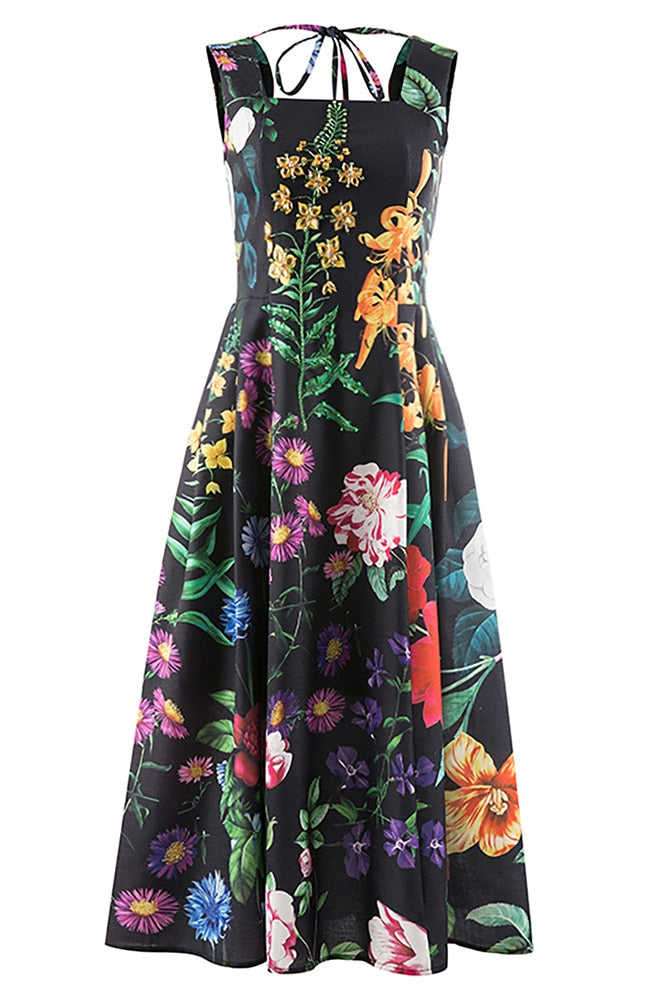 ASHORE SHOP Summer Loose Dress For Women Flower Sequins Square Collar