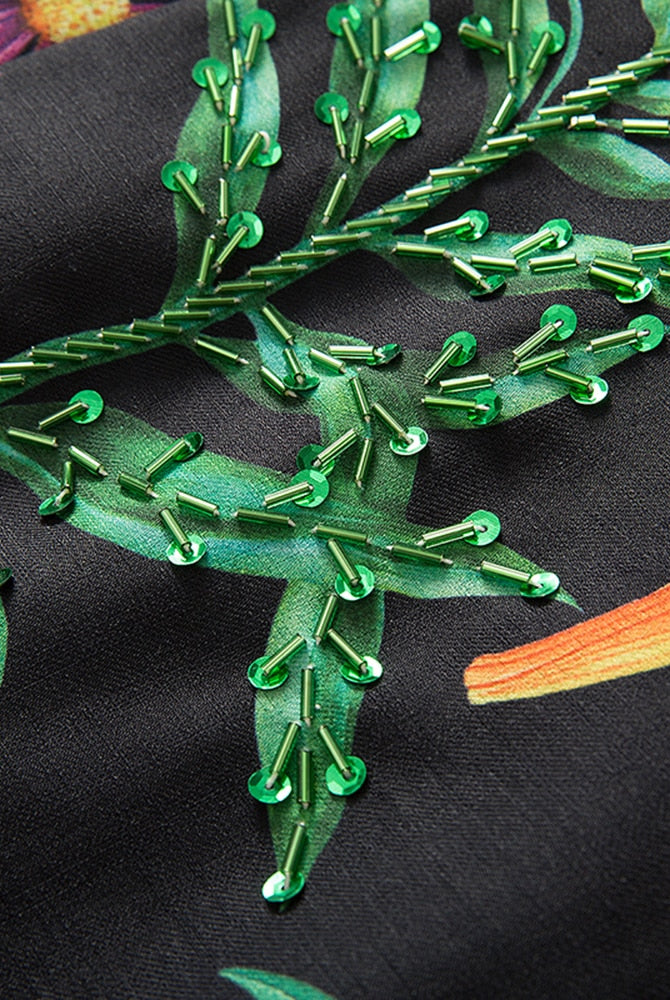 ASHORE SHOP Summer Loose Dress For Women Flower Sequins Square Collar