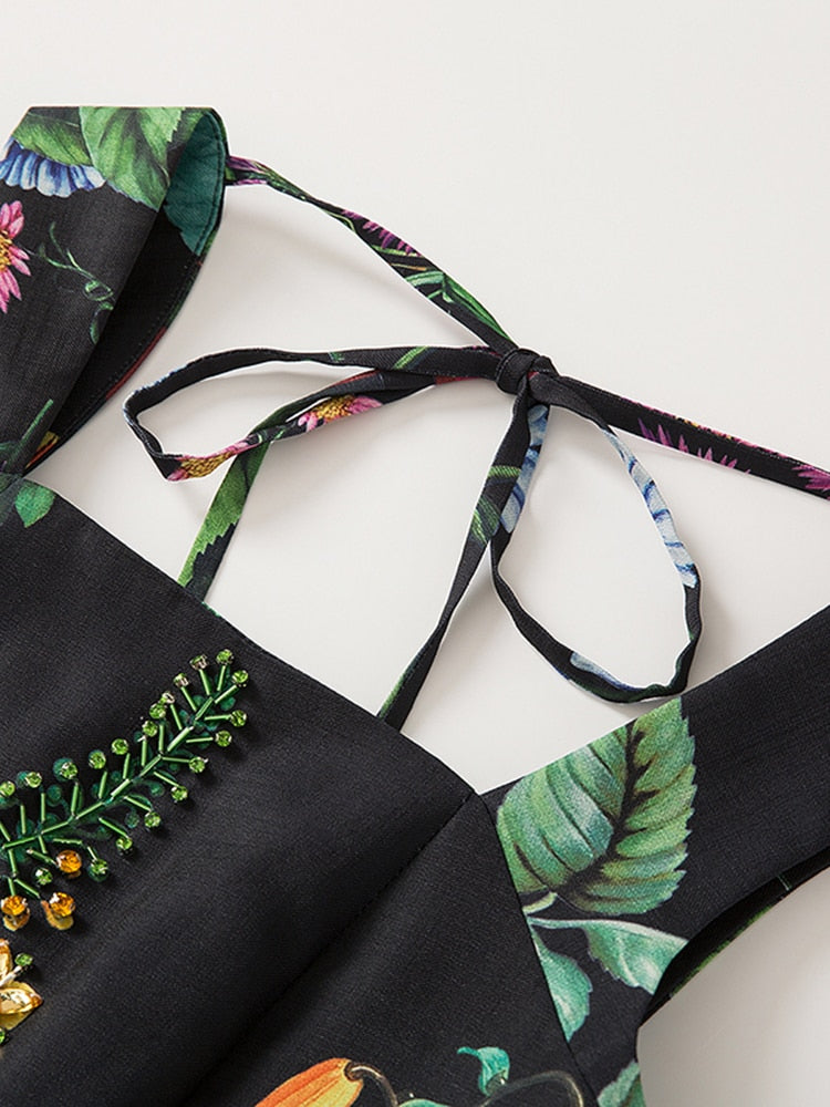 ASHORE SHOP Summer Loose Dress For Women Flower Sequins Square Collar