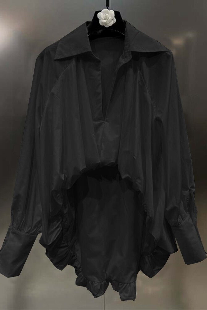 ASHORE SHOP White Casual Irregular Hem Shirt For Women V Neck Long Sleeve Solid Asymmetrical Blouses Female Autumn Clothing New