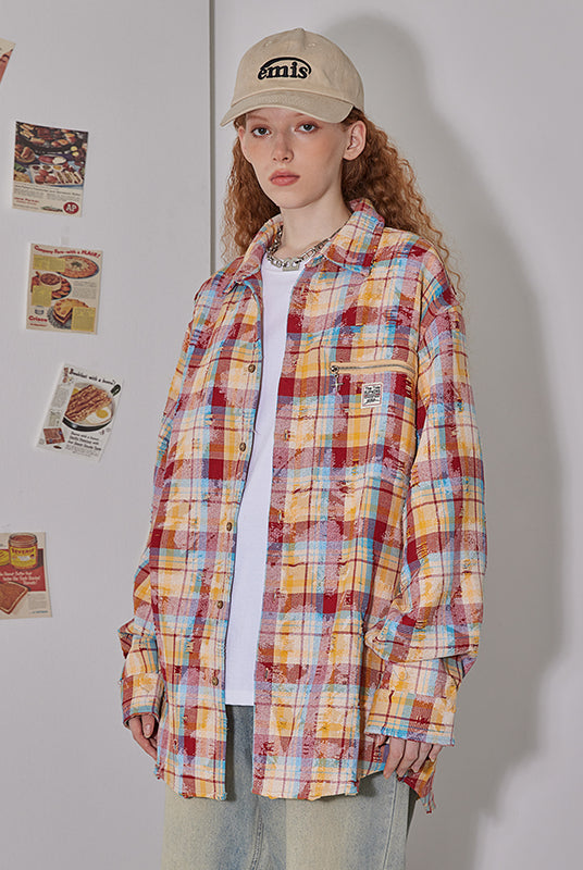 Unisex plaid long-sleeved shirt for women spring Loose plaid shirts top for men and women