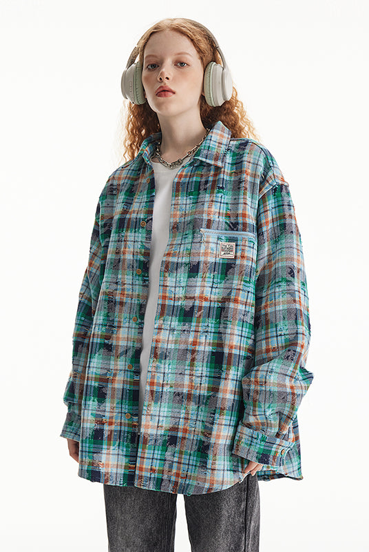 Unisex plaid long-sleeved shirt for women spring Loose plaid shirts top for men and women1