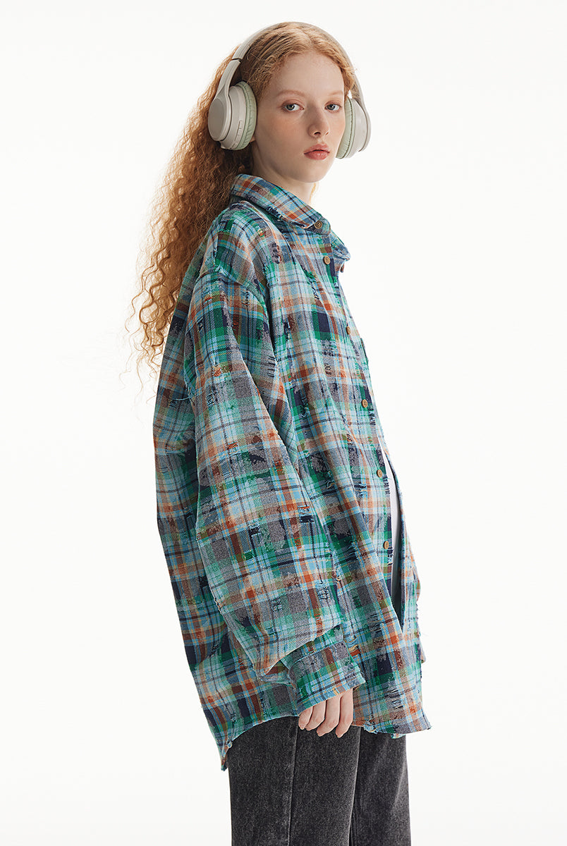Unisex plaid long-sleeved shirt for women spring Loose plaid shirts top for men and women4