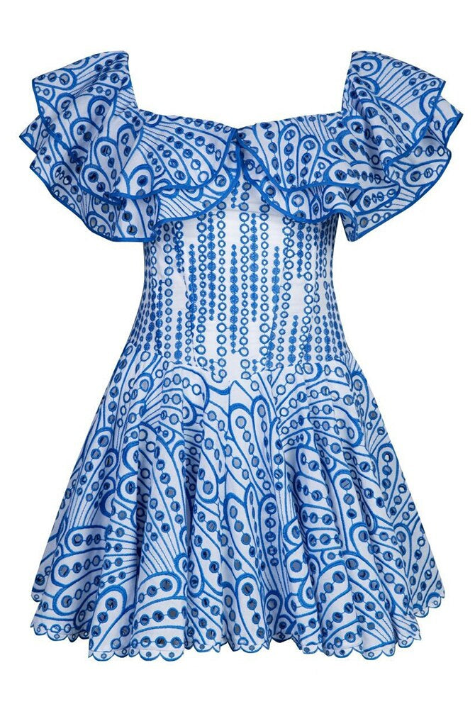 ASHORE Boutique Sexy Embroidery Cotton Blended Mini Dress