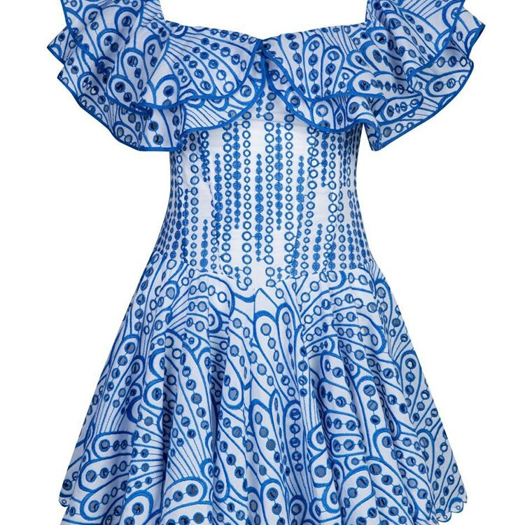 ASHORE Boutique Sexy Embroidery Cotton Blended Mini Dress