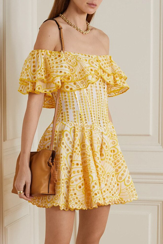 ASHORE Boutique Sexy Embroidery Cotton Blended Mini Dress