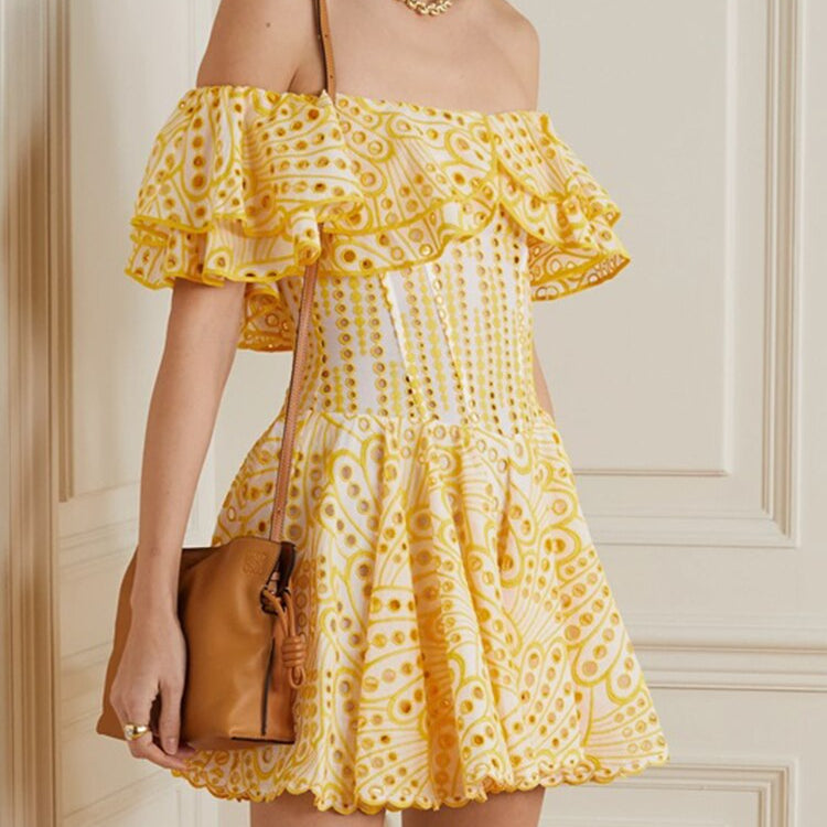 ASHORE Boutique Sexy Embroidery Cotton Blended Mini Dress