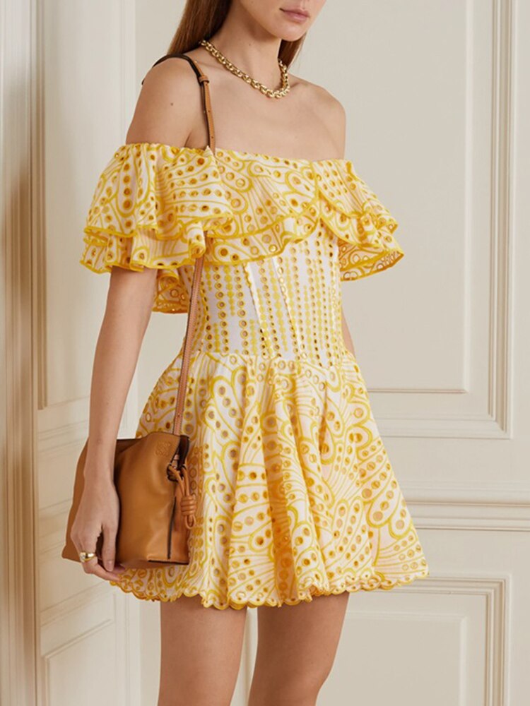 ASHORE Boutique Sexy Embroidery Cotton Blended Mini Dress