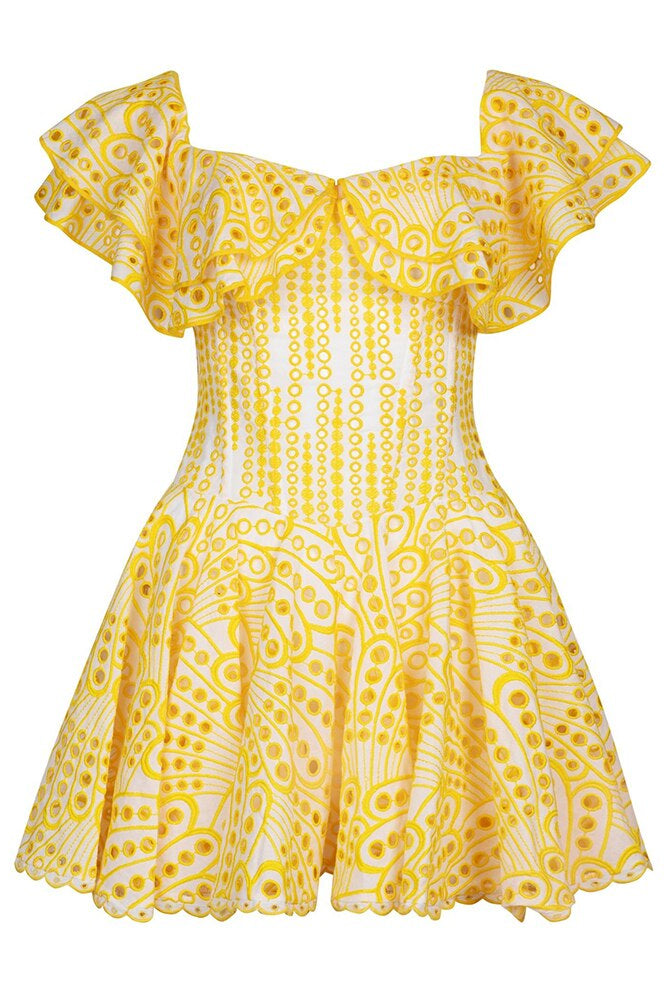 ASHORE Boutique Sexy Embroidery Cotton Blended Mini Dress