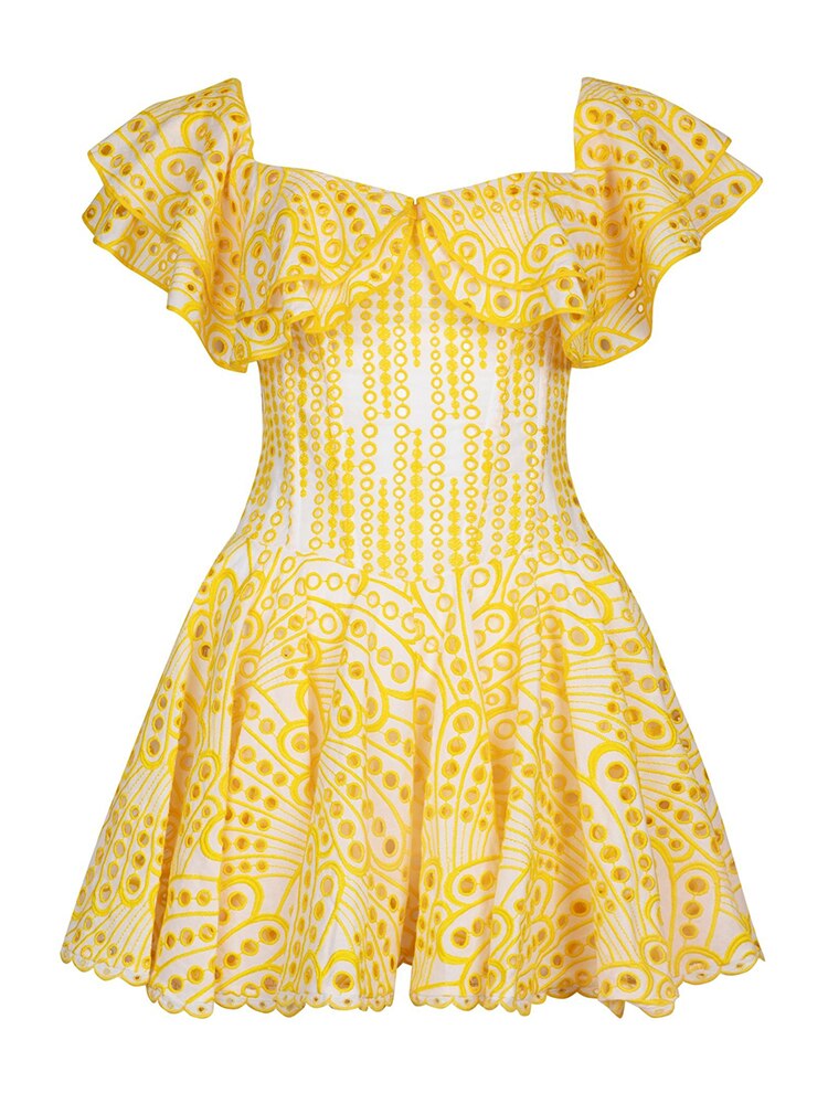 ASHORE Boutique Sexy Embroidery Cotton Blended Mini Dress