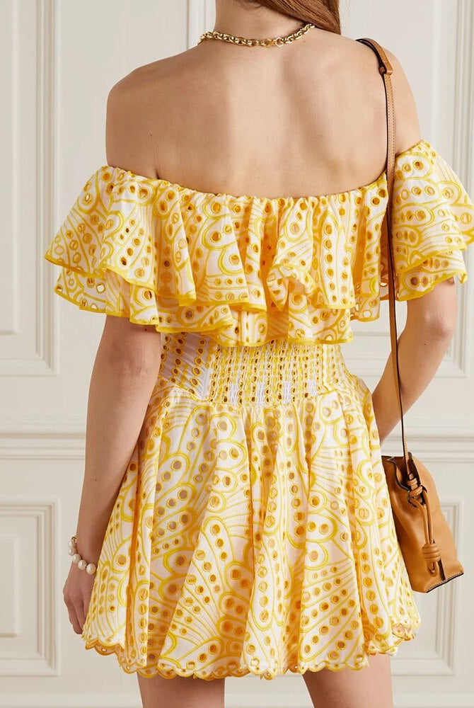 ASHORE Boutique Sexy Embroidery Cotton Blended Mini Dress