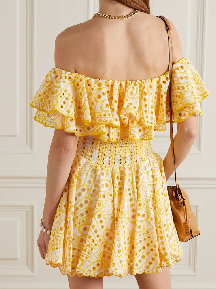 ASHORE Boutique Sexy Embroidery Cotton Blended Mini Dress