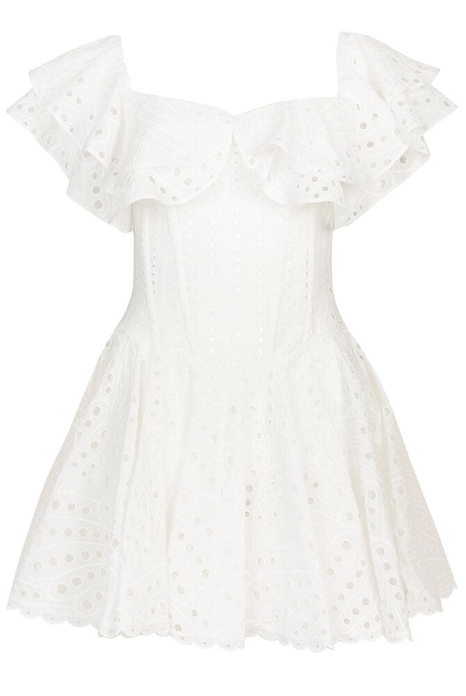 ASHORE Boutique Sexy Embroidery Cotton Blended Mini Dress