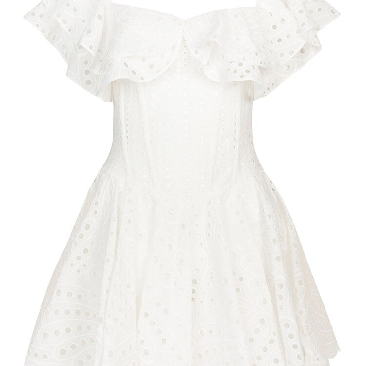 ASHORE Boutique Sexy Embroidery Cotton Blended Mini Dress