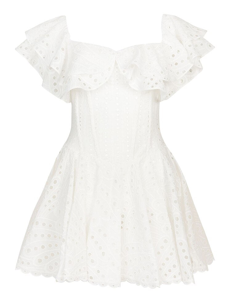 ASHORE Boutique Sexy Embroidery Cotton Blended Mini Dress