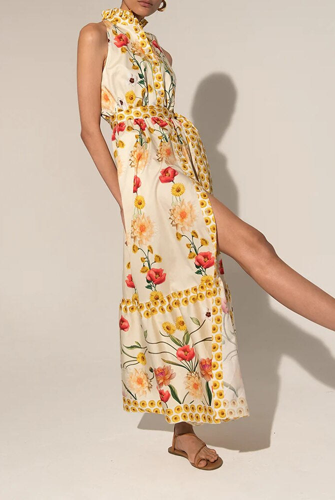 Ashore vacation SHOP Sleeveless Long Dress For Women Halter High Waist Hit Color