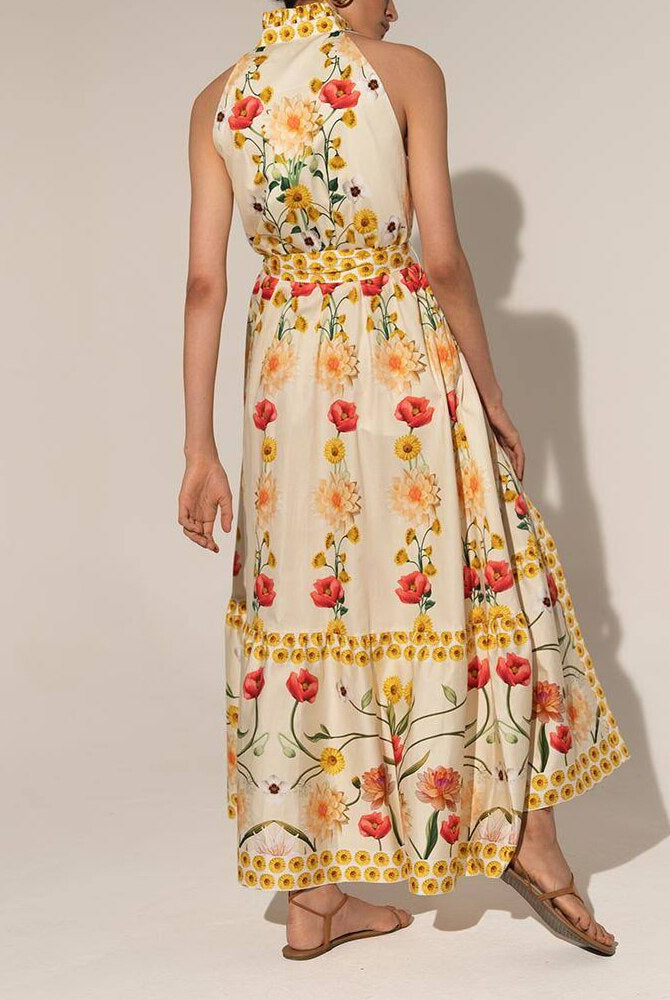 Ashore vacation SHOP Sleeveless Long Dress For Women Halter High Waist Hit Color