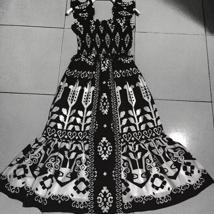 Spring Summer Long Dress For Women Square Collar Sleeveless Backless High Waist Colorblock Print Camisole Dresses Female Clothing